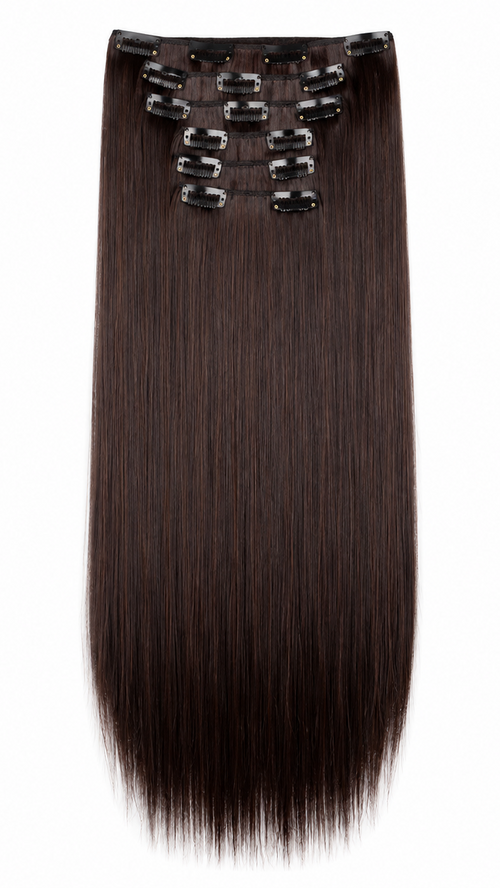 24" Straight Clip-In Hair Extensions – Chocolate Brown