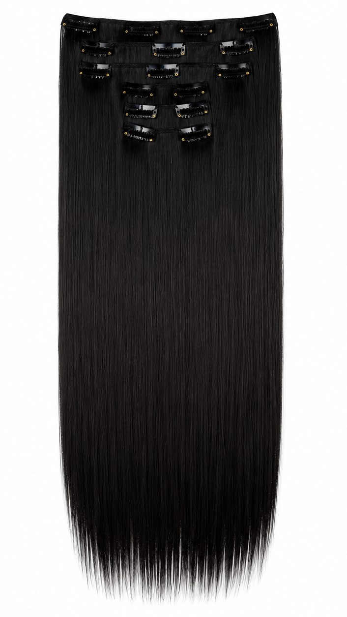 24" Straight Clip-In Hair Extensions – Jet Black