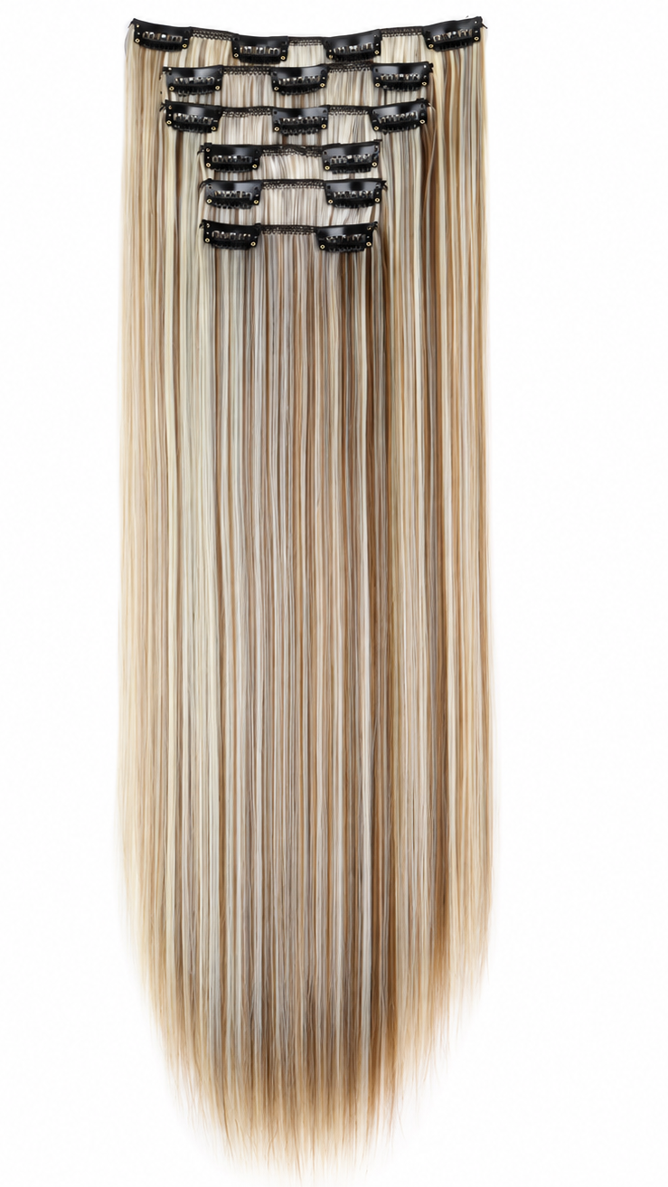 24" Straight Clip-In Hair Extensions – Highlighted Blonde