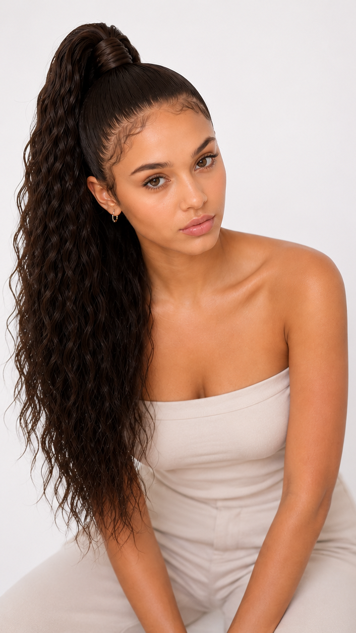 18" Curly Ponytail Extension – Chocolate Brown