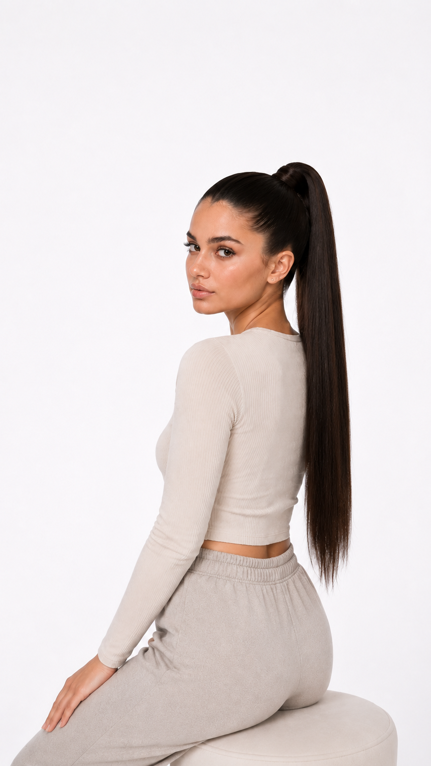 24" Straight Ponytail Extension – Dark Brown