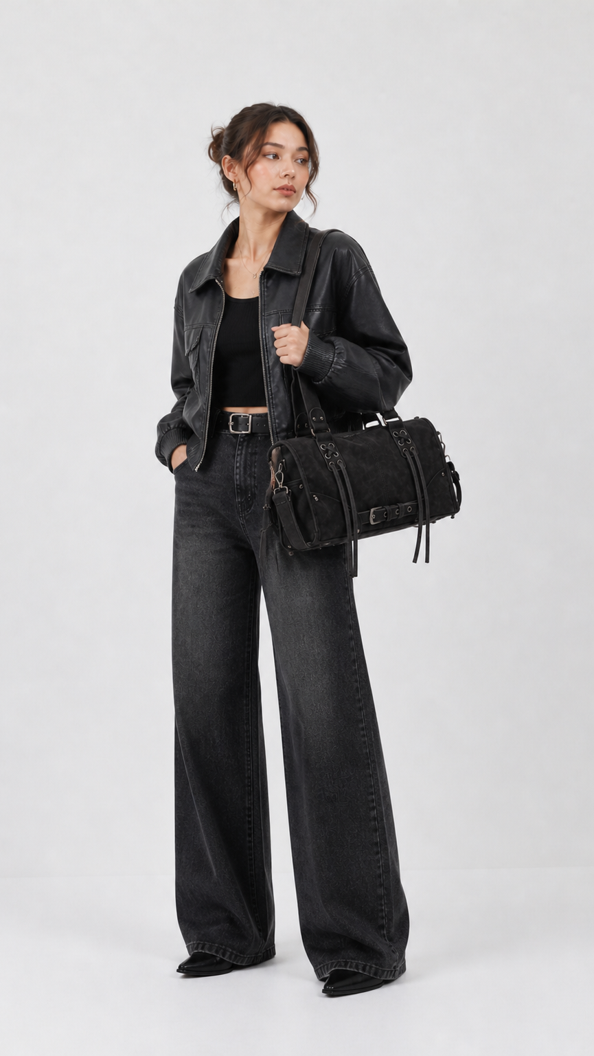 VELORA Vintage Buckle Shoulder Bag